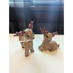 Christmas Reindeer Ceramic 1986 Kimple Mold Figurines~Hand Painted (2)